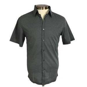 NWT Theory Small Short Sleeve Black Baltic Multi Metric Button Down